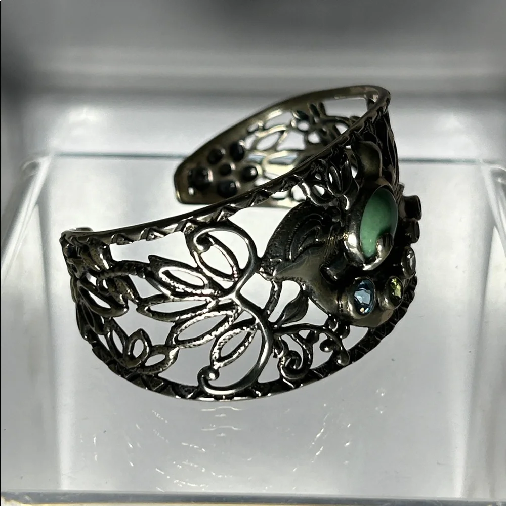 NWOT Carolyn Pollack Sterling Silver Multi Gemstone Playful Otter Cuff Bracelet - Picture 3 of 11